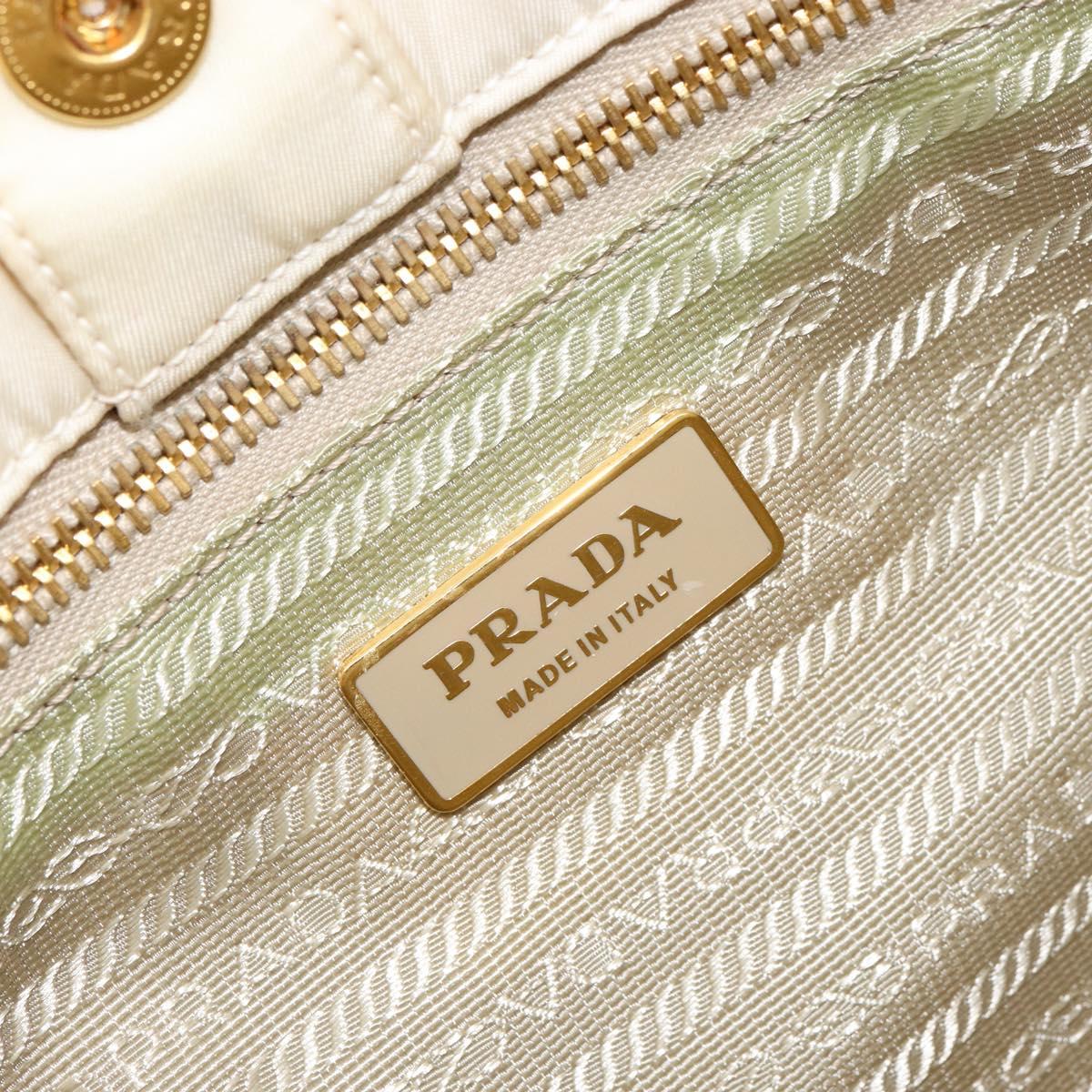 PRADA Shoulder Bag Nylon Enamel Beige Yellow gold Auth 155087
