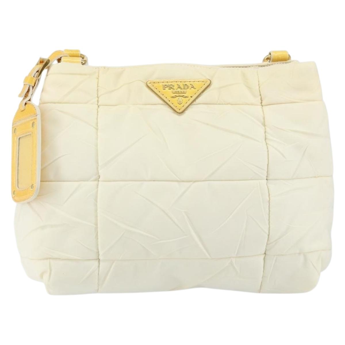 PRADA Shoulder Bag Nylon Enamel Beige Yellow gold Auth 155087
