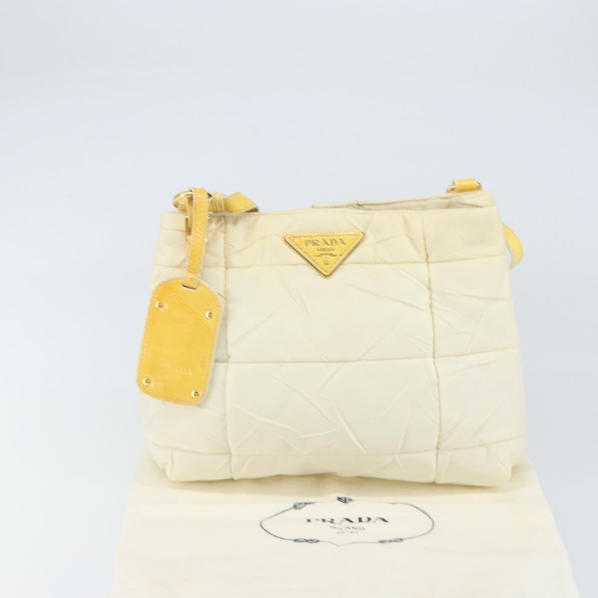 PRADA Shoulder Bag Nylon Enamel Beige Yellow gold Auth 155087