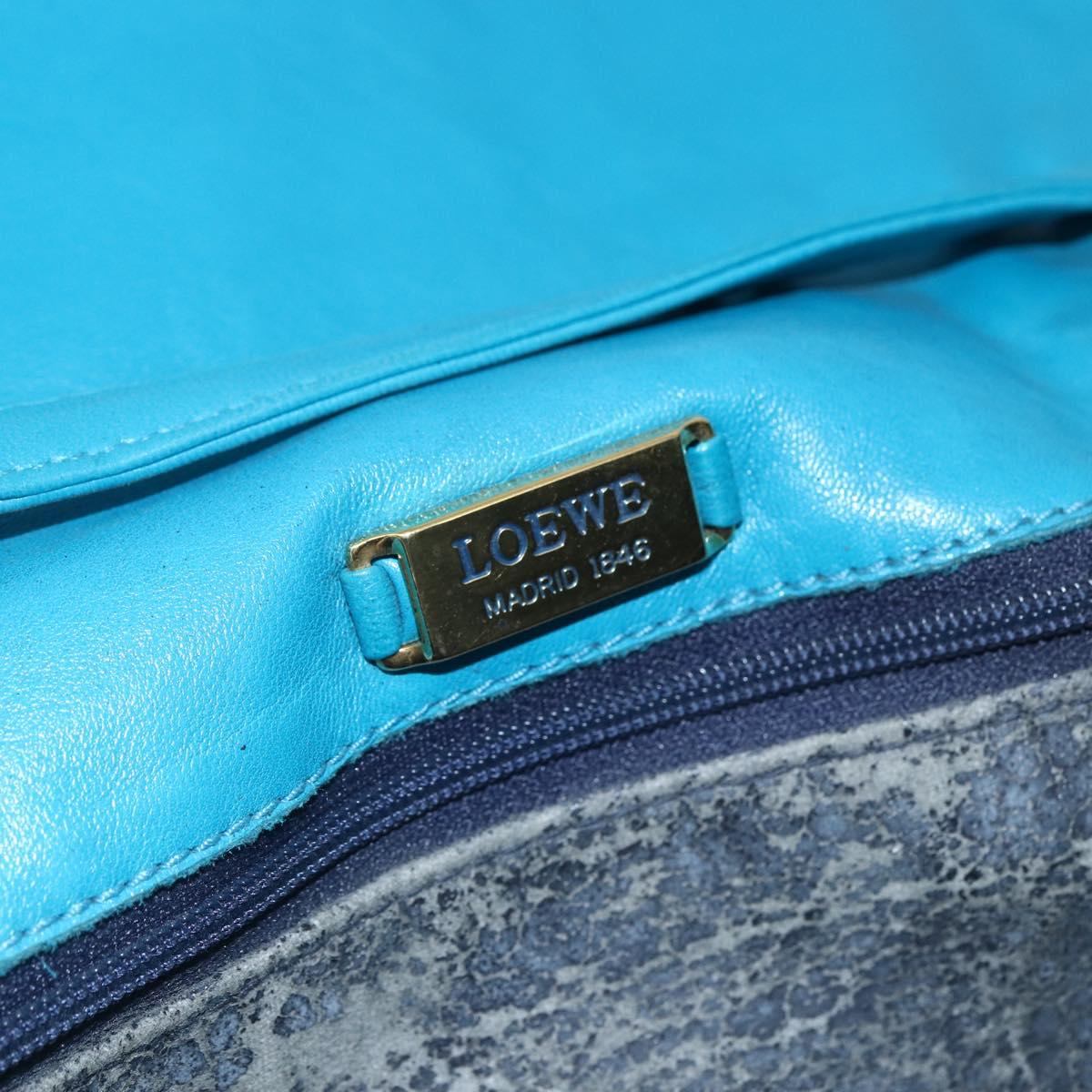 LOEWE Shoulder Bag Leather Turquoise Blue Gold Auth 155089