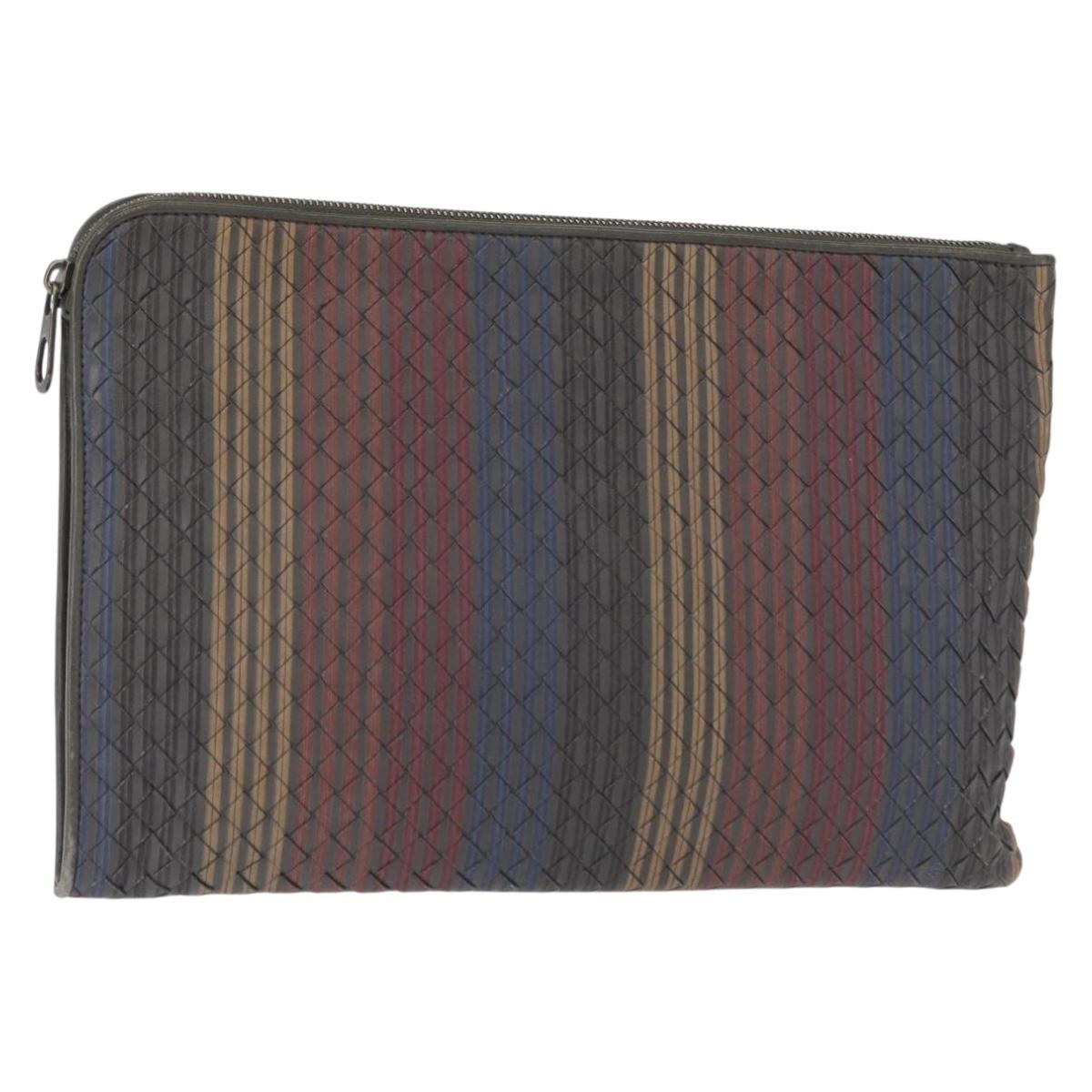 BOTTEGA VENETA INTRECCIATO Clutch Bag Leather Gray Auth 155090