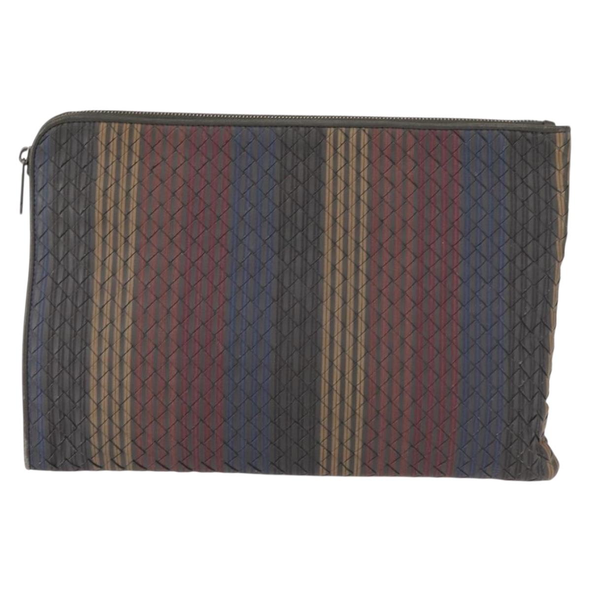 BOTTEGA VENETA INTRECCIATO Clutch Bag Leather Gray Auth 155090