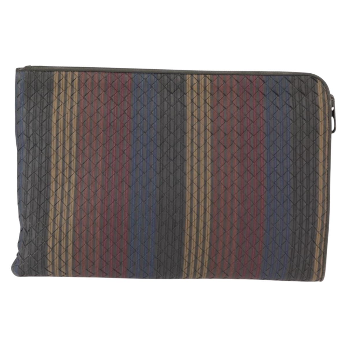 BOTTEGA VENETA INTRECCIATO Clutch Bag Leather Gray Auth 155090