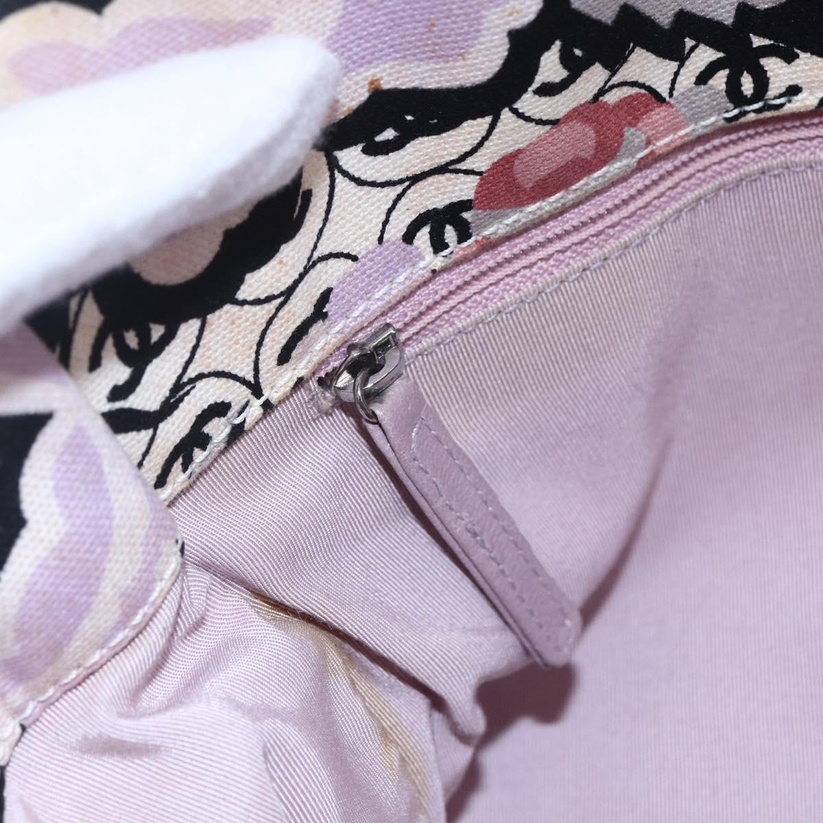 CHANEL Tote Bag Canvas Leather Beige Silver CC Auth 155092