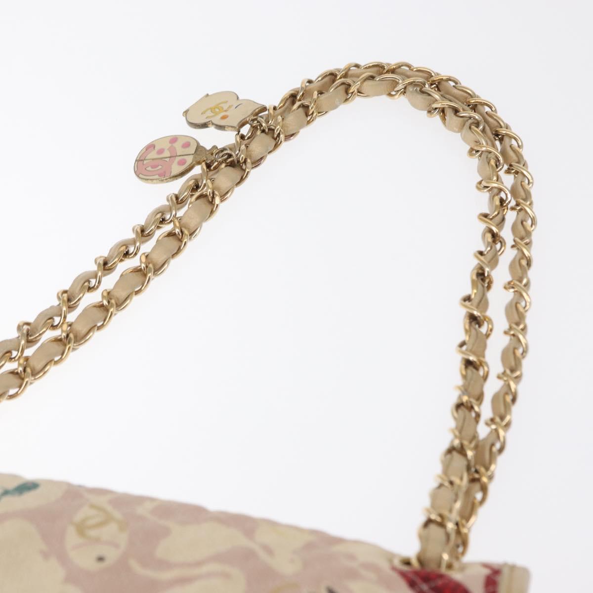CHANEL Chain Shoulder Bag Cotton Pink Gold CC Auth 155094SAV