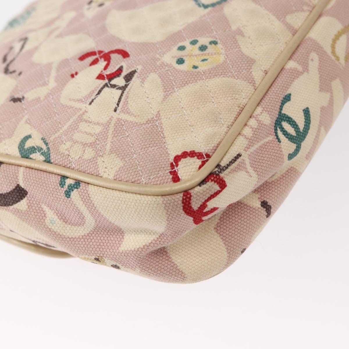 CHANEL Chain Shoulder Bag Cotton Pink Gold CC Auth 155094SAV