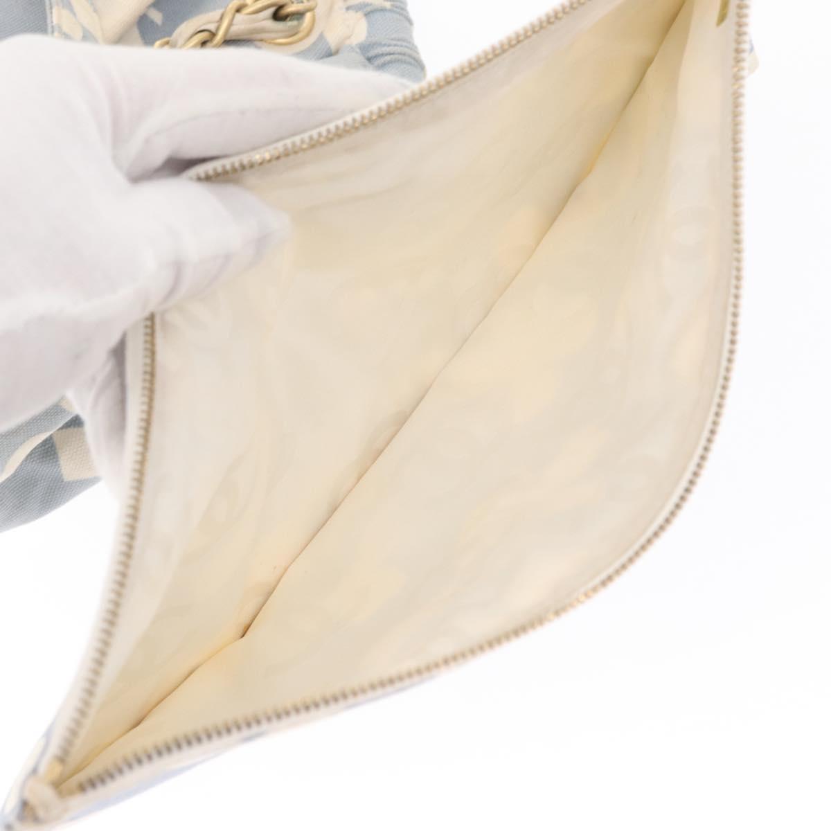 CHANEL Chain Shoulder Bag Canvas Gold Light Blue CC Auth 155097