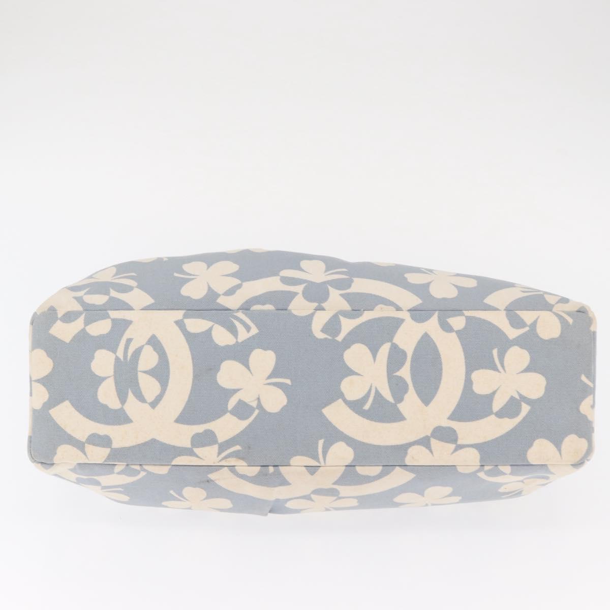 CHANEL Chain Shoulder Bag Canvas Gold Light Blue CC Auth 155097