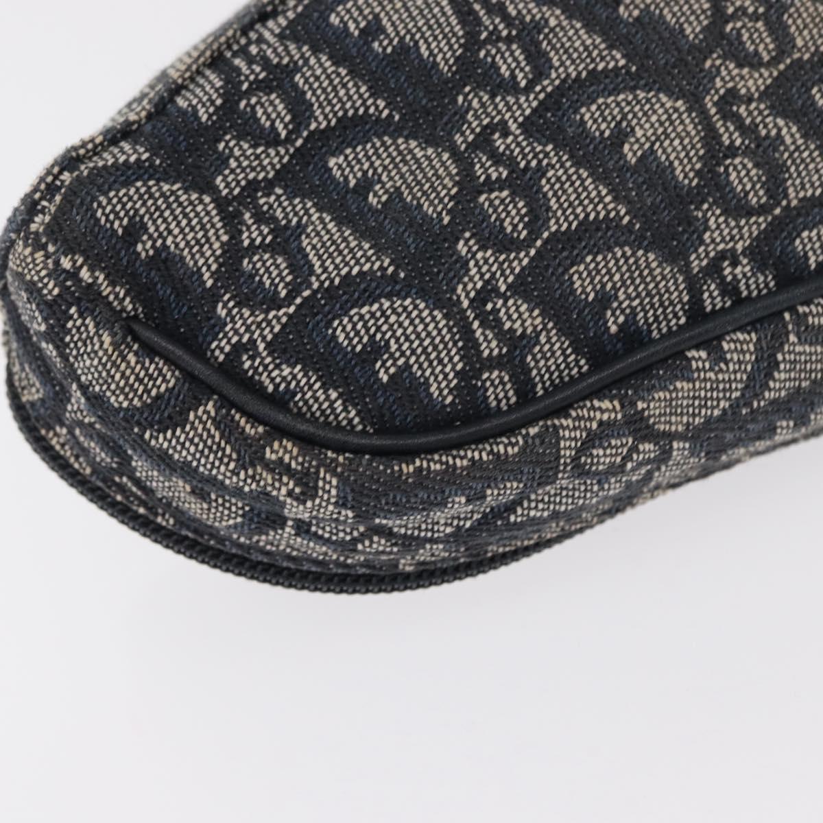 Christian Dior Trotter Canvas Saddle Pouch Accessory Pouch Navy Gold Auth 155099