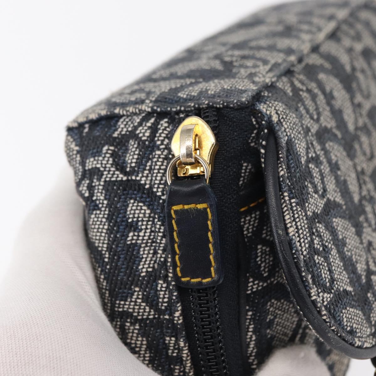 Christian Dior Trotter Canvas Saddle Pouch Accessory Pouch Navy Gold Auth 155099