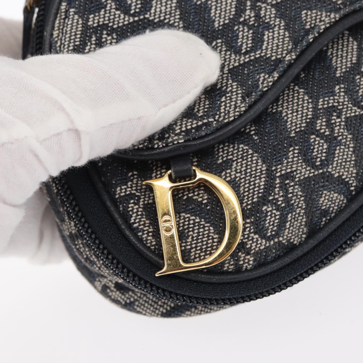 Christian Dior Trotter Canvas Saddle Pouch Accessory Pouch Navy Gold Auth 155099
