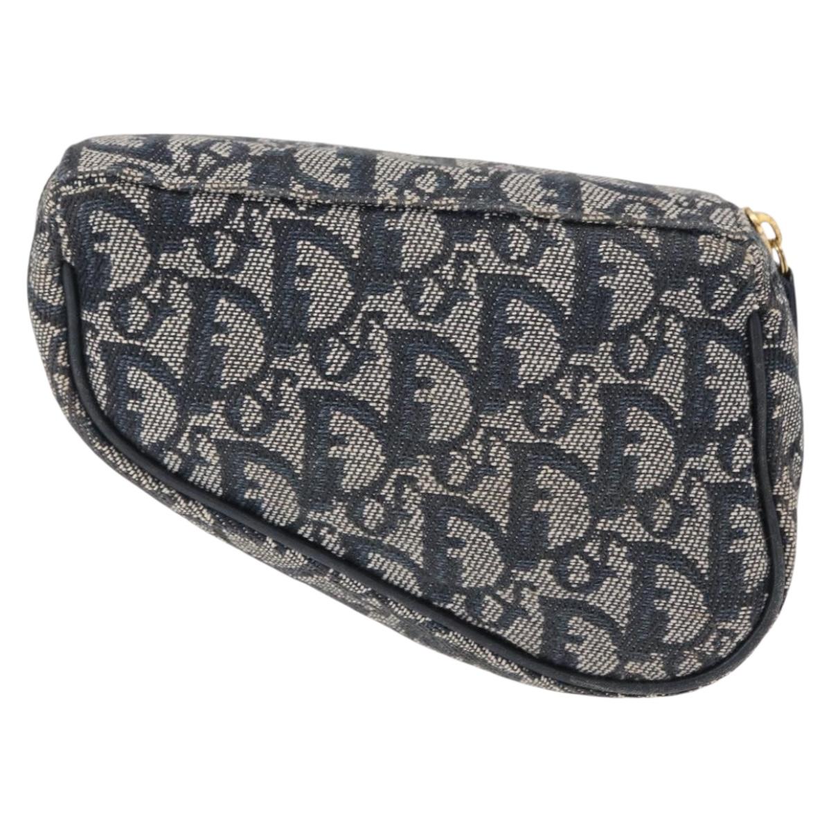Christian Dior Trotter Canvas Saddle Pouch Accessory Pouch Navy Gold Auth 155099