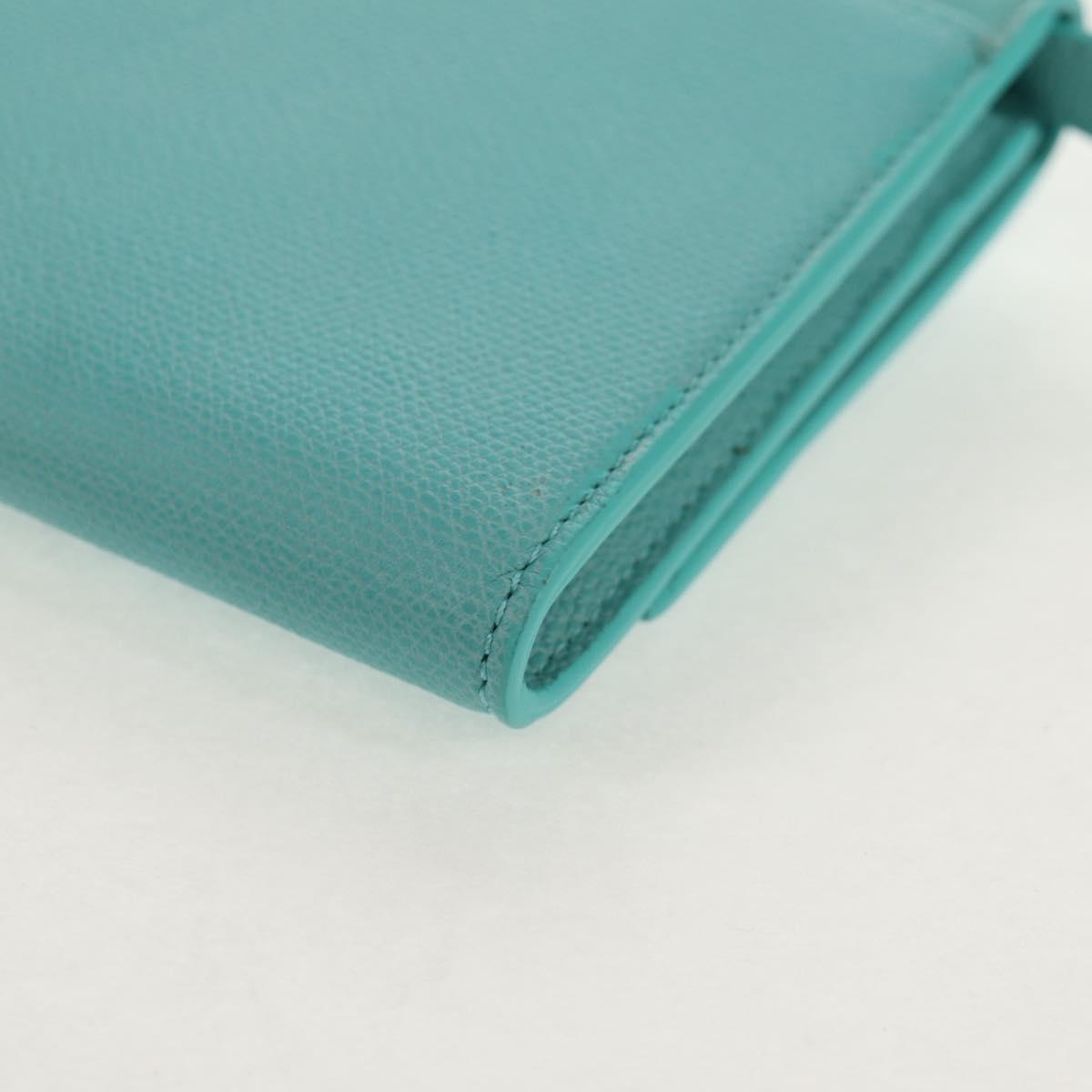 TIFFANY&Co. Shoulder Wallet Leather Turquoise Blue Auth 155100M