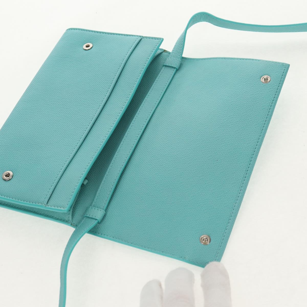 TIFFANY&Co. Shoulder Wallet Leather Turquoise Blue Auth 155100M
