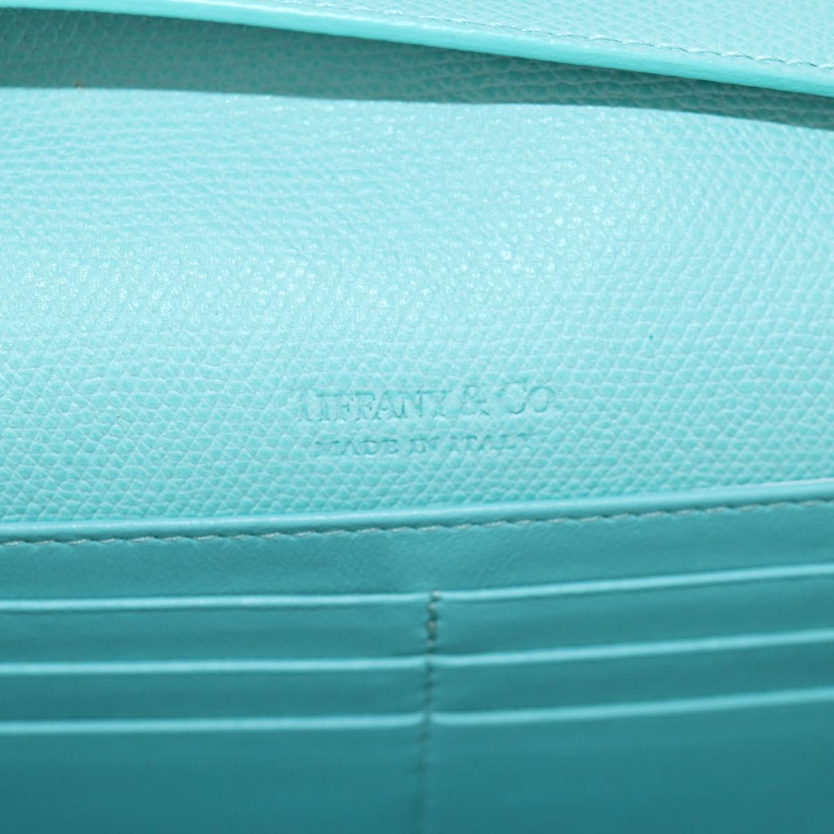 TIFFANY&Co. Shoulder Wallet Leather Turquoise Blue Auth 155100M