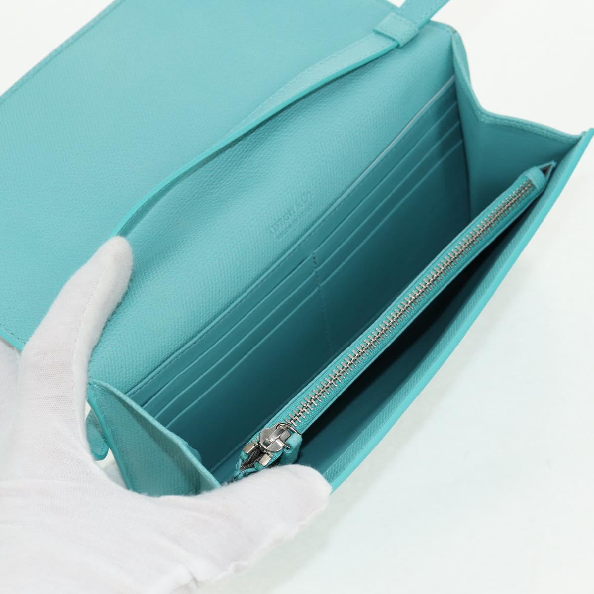 TIFFANY&Co. Shoulder Wallet Leather Turquoise Blue Auth 155100M