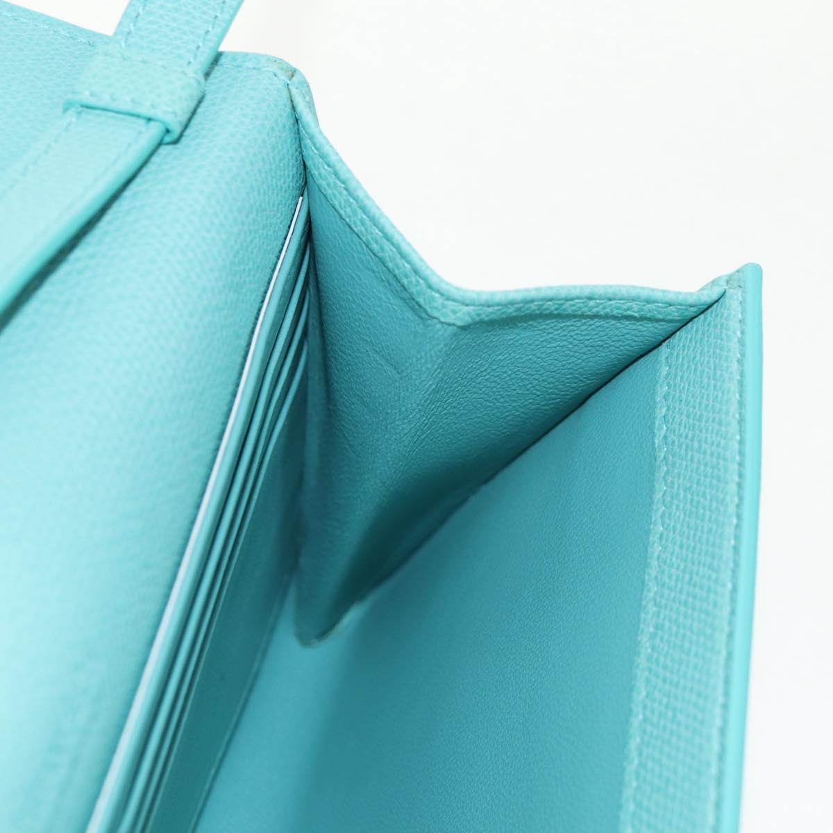 TIFFANY&Co. Shoulder Wallet Leather Turquoise Blue Auth 155100M