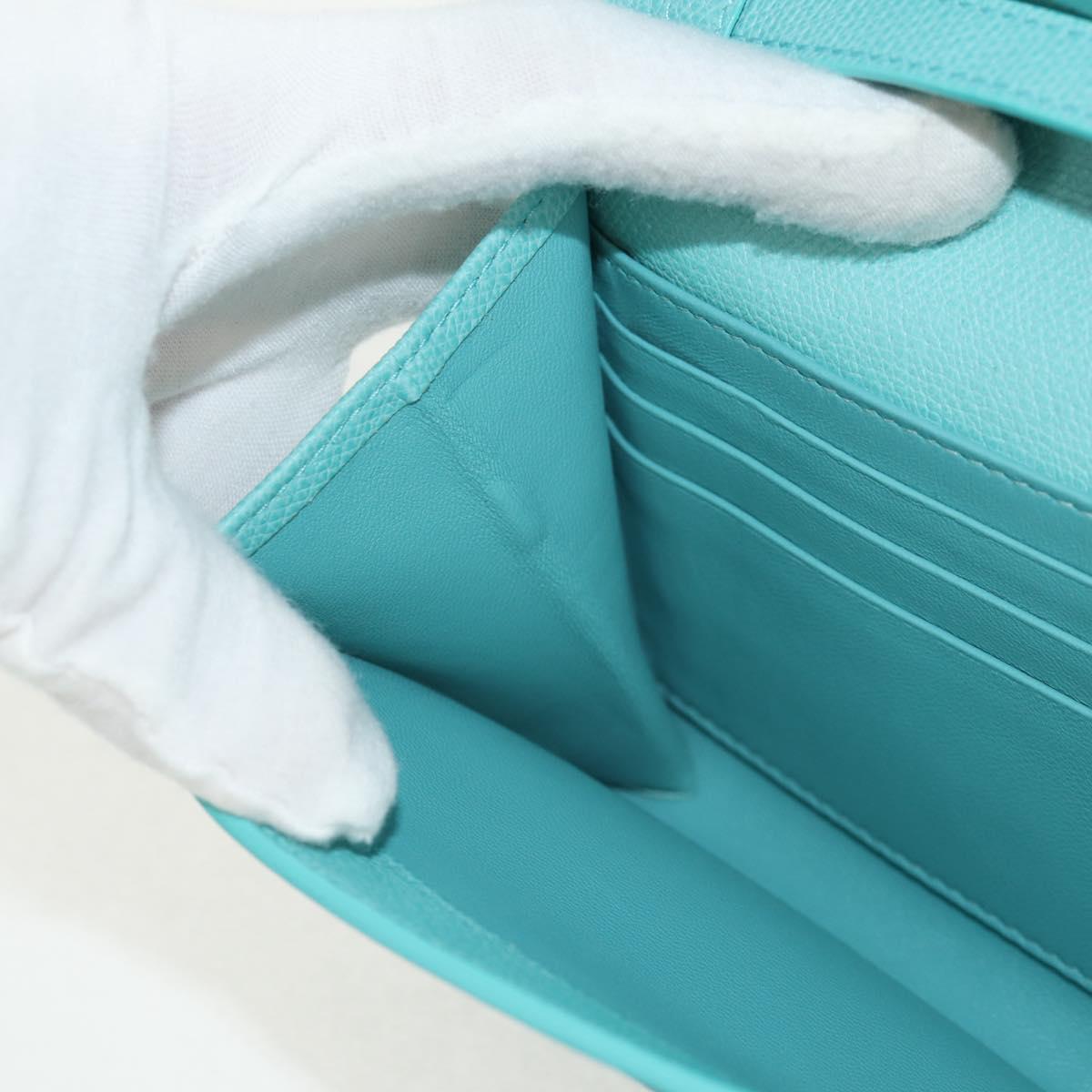 TIFFANY&Co. Shoulder Wallet Leather Turquoise Blue Auth 155100M