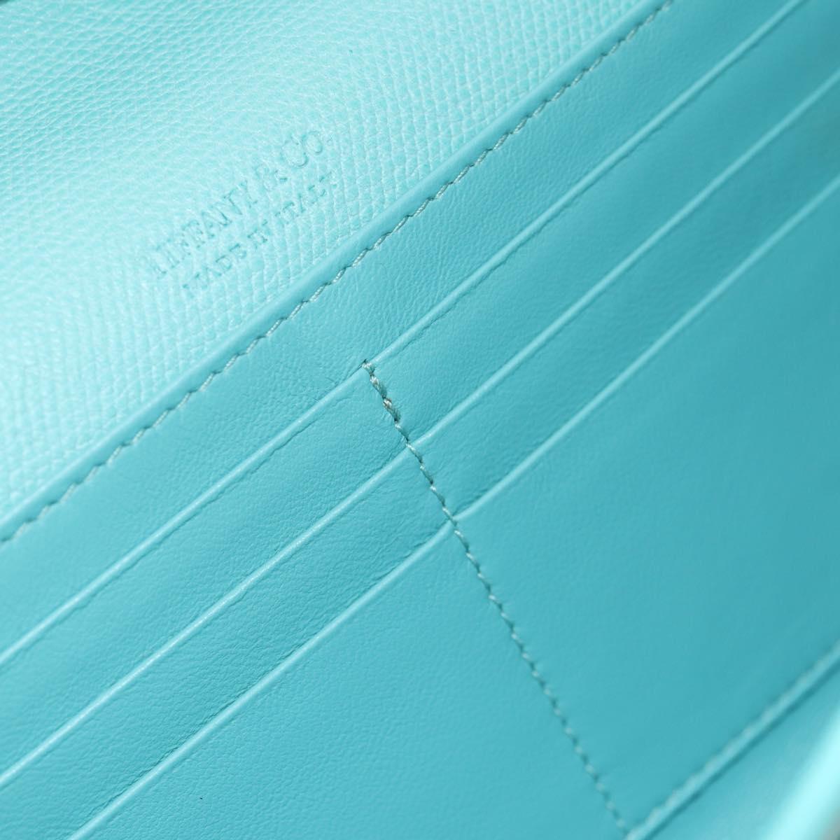 TIFFANY&Co. Shoulder Wallet Leather Turquoise Blue Auth 155100M