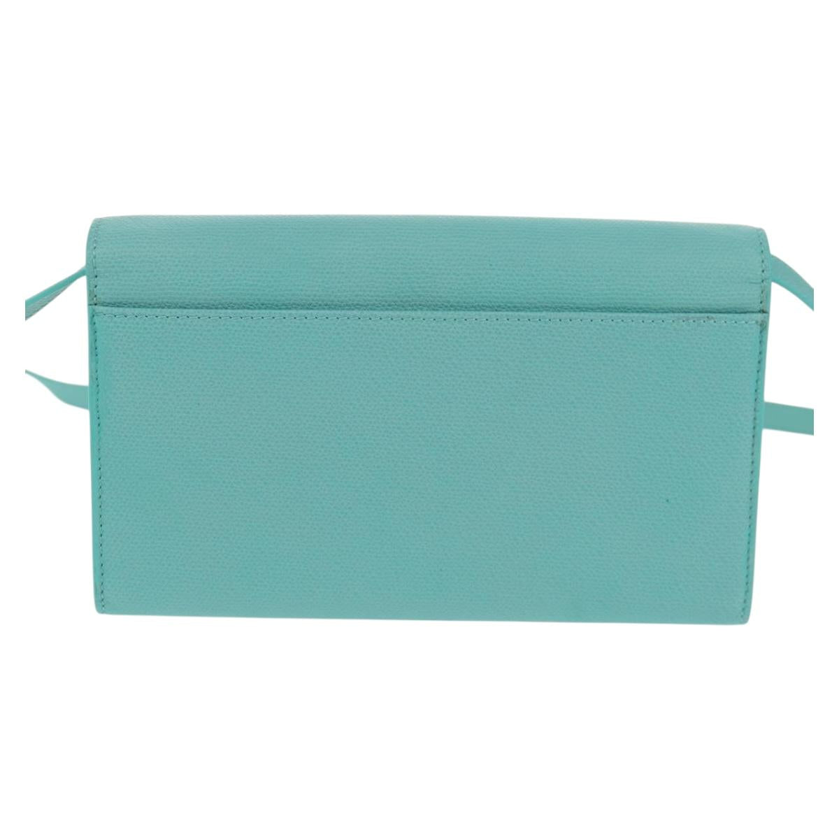TIFFANY&Co. Shoulder Wallet Leather Turquoise Blue Auth 155100M