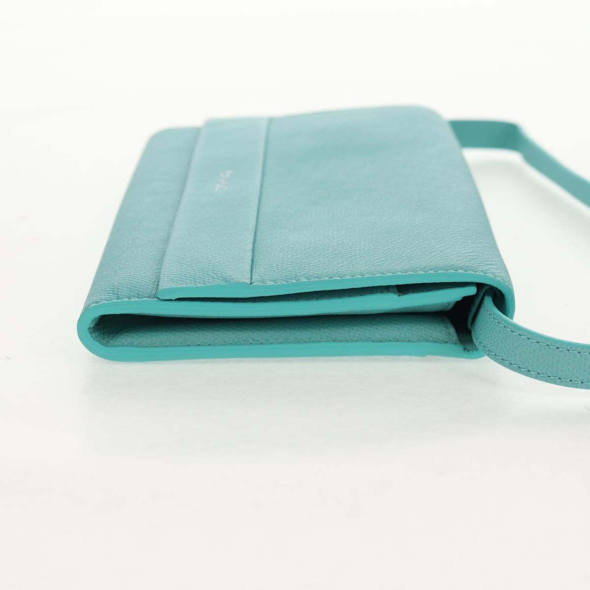 TIFFANY&Co. Shoulder Wallet Leather Turquoise Blue Auth 155100M