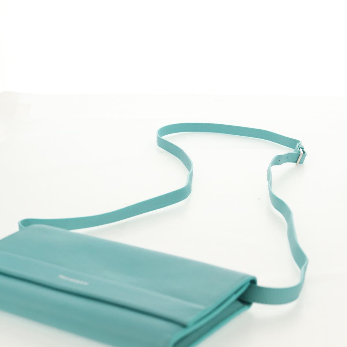 TIFFANY&Co. Shoulder Wallet Leather Turquoise Blue Auth 155100M