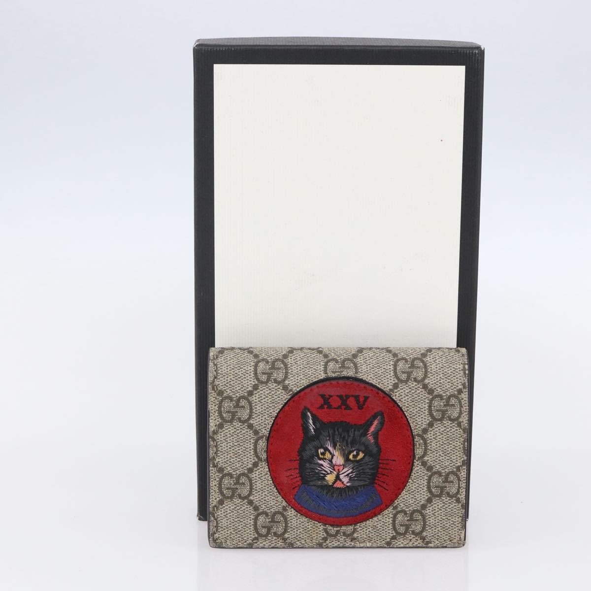 GUCCI GG Supreme Bifold Wallet PVC Leather Beige 499380 Auth 155101