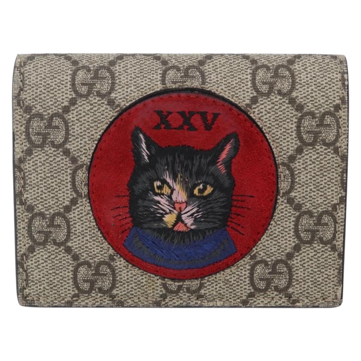 GUCCI GG Supreme Bifold Wallet PVC Leather Beige 499380 Auth 155101