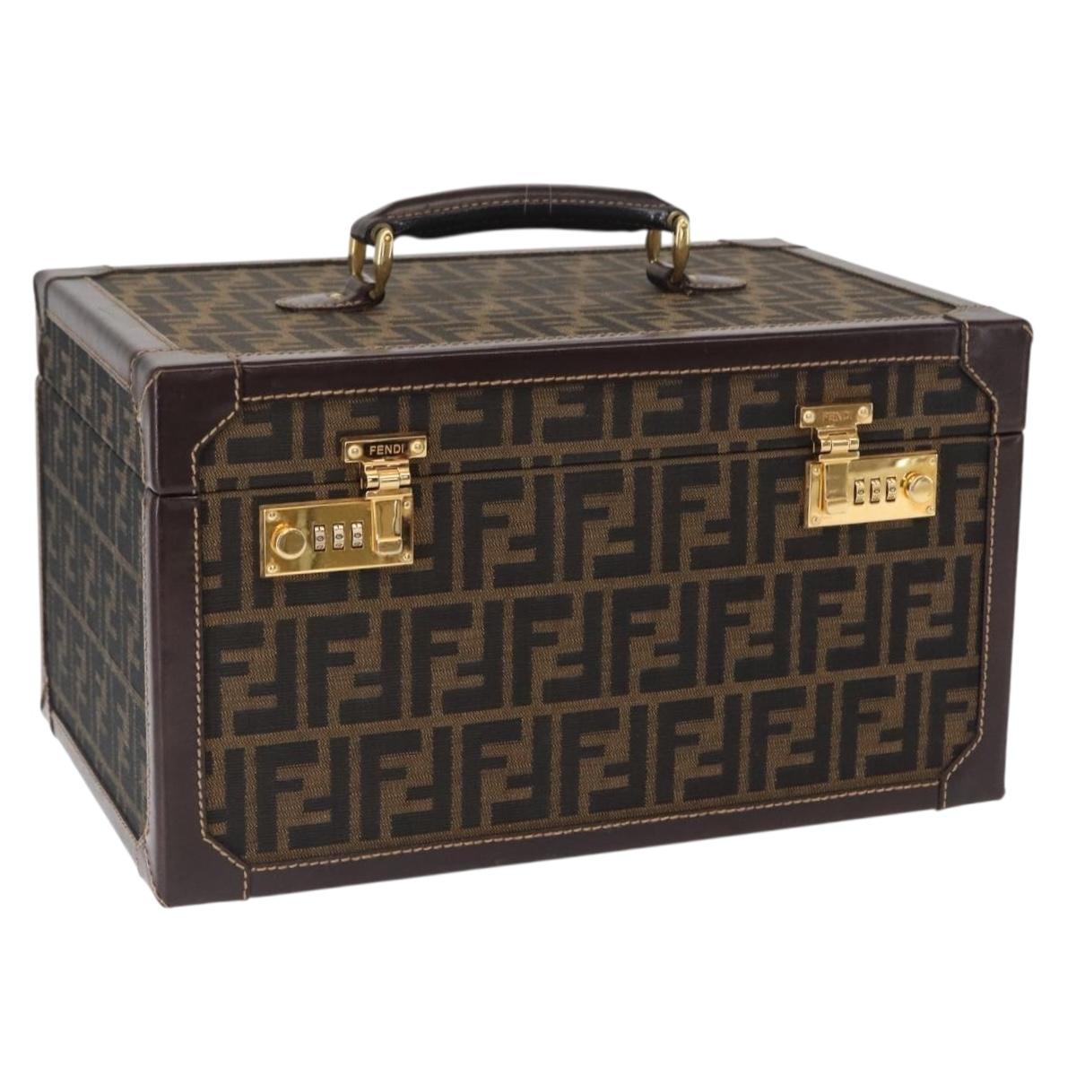 FENDI Vanity Case Zucca Canvas Black Brown Auth 155108SAV