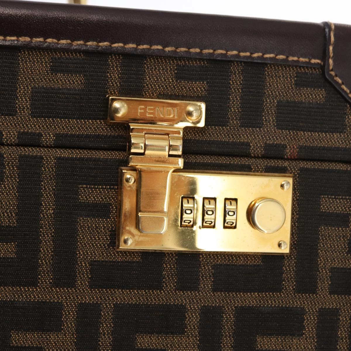 FENDI Vanity Case Zucca Canvas Black Brown Auth 155108SAV