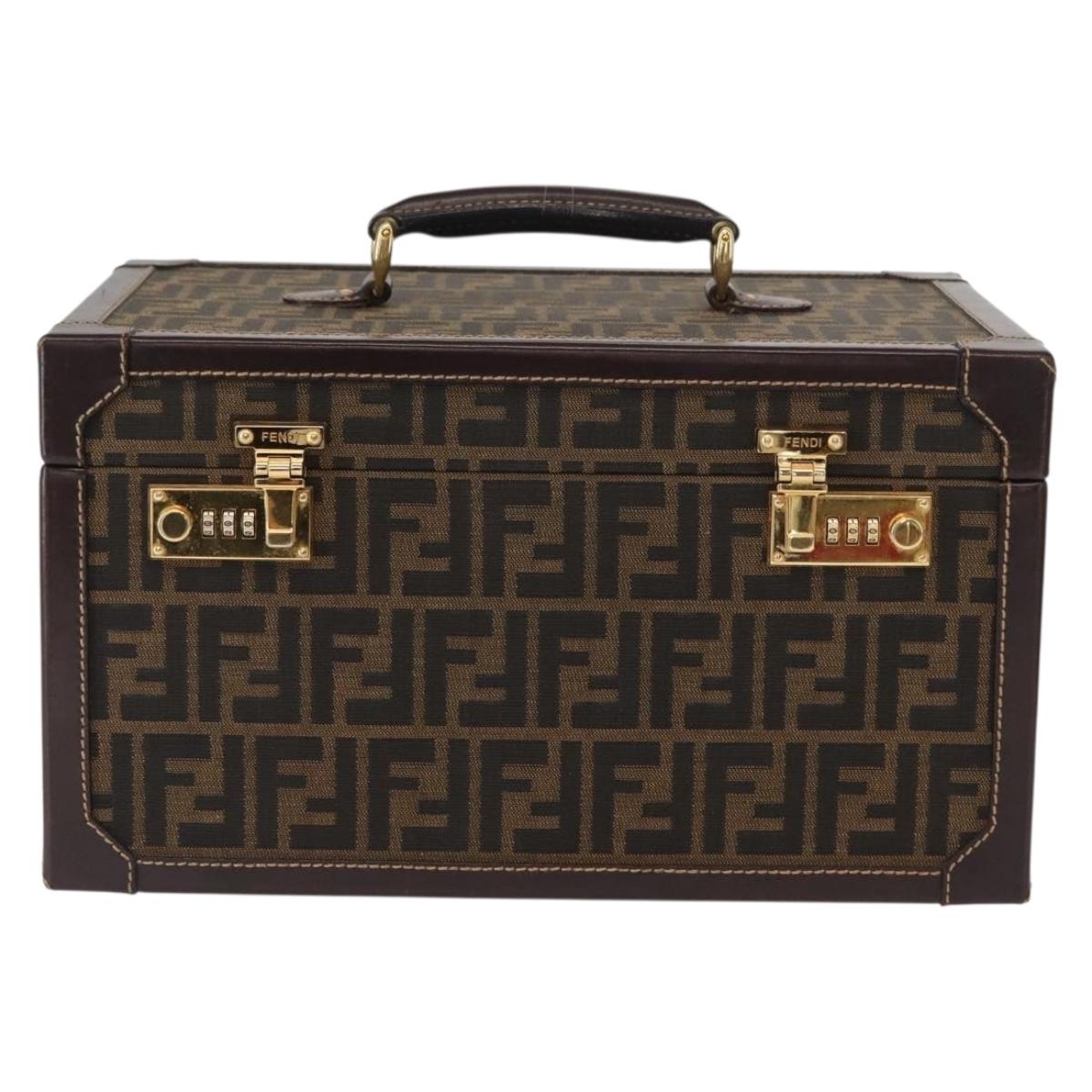 FENDI Vanity Case Zucca Canvas Black Brown Auth 155108SAV