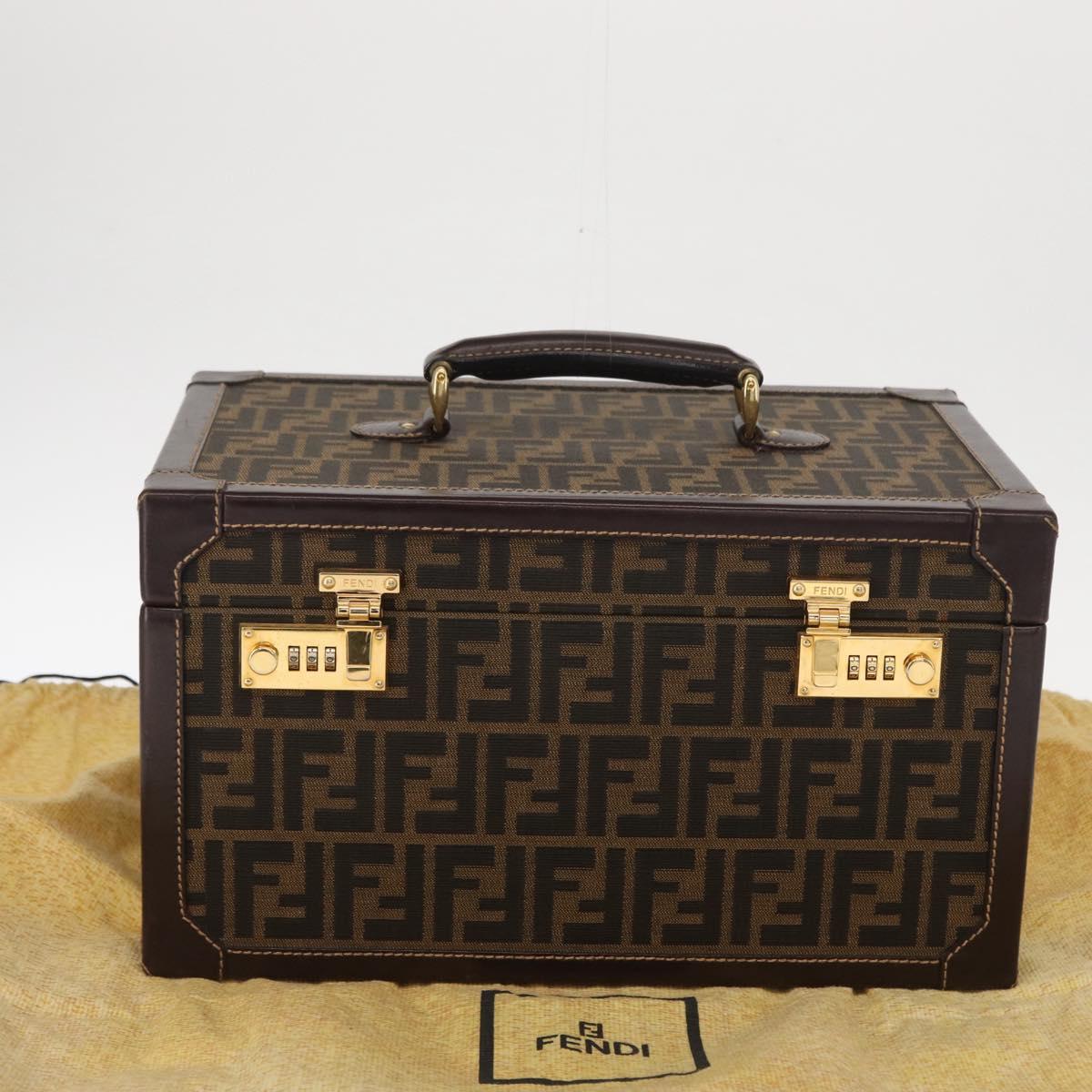 FENDI Vanity Case Zucca Canvas Black Brown Auth 155108SAV