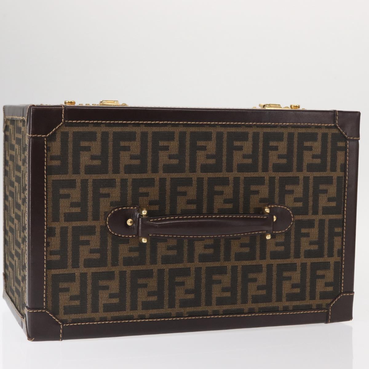 FENDI Vanity Case Zucca Canvas Black Brown Auth 155108SAV