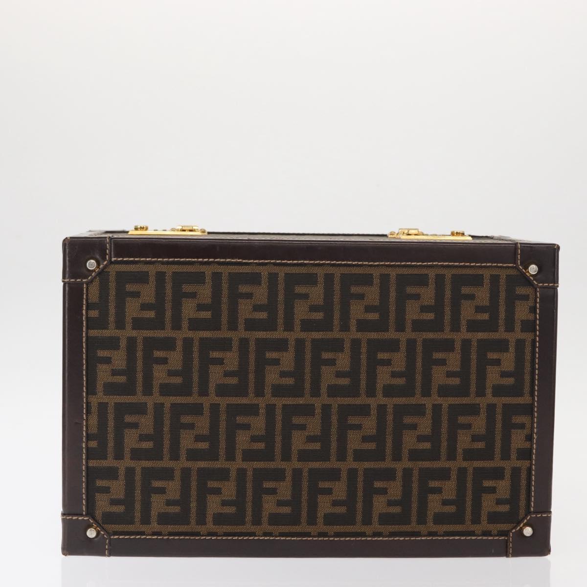 FENDI Vanity Case Zucca Canvas Black Brown Auth 155108SAV