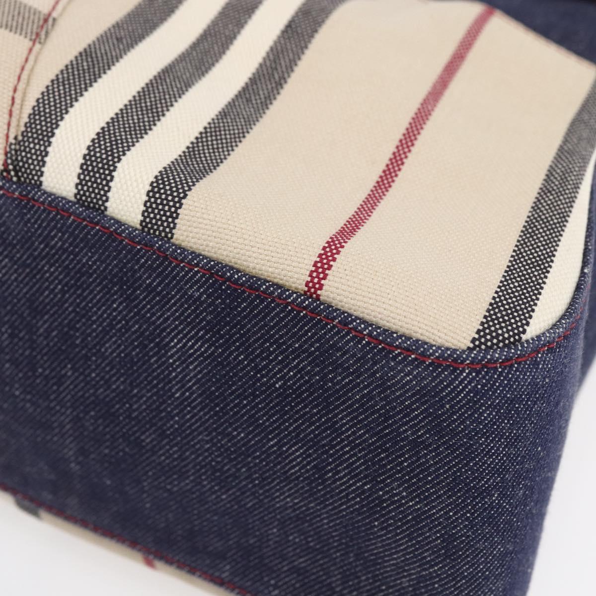 BURBERRY Nova Check Tote Bag Denim Blue Beige Silver Auth 155109