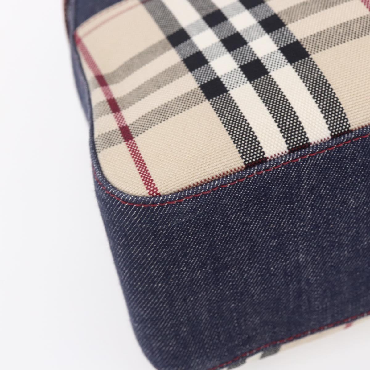 BURBERRY Nova Check Tote Bag Denim Blue Beige Silver Auth 155109