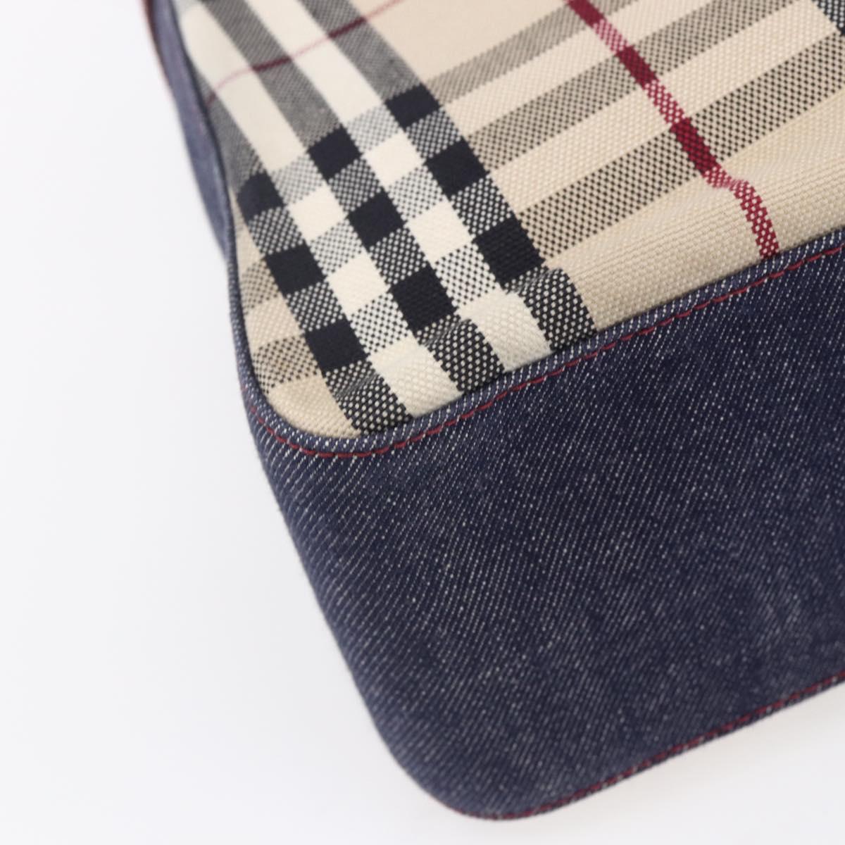 BURBERRY Nova Check Tote Bag Denim Blue Beige Silver Auth 155109