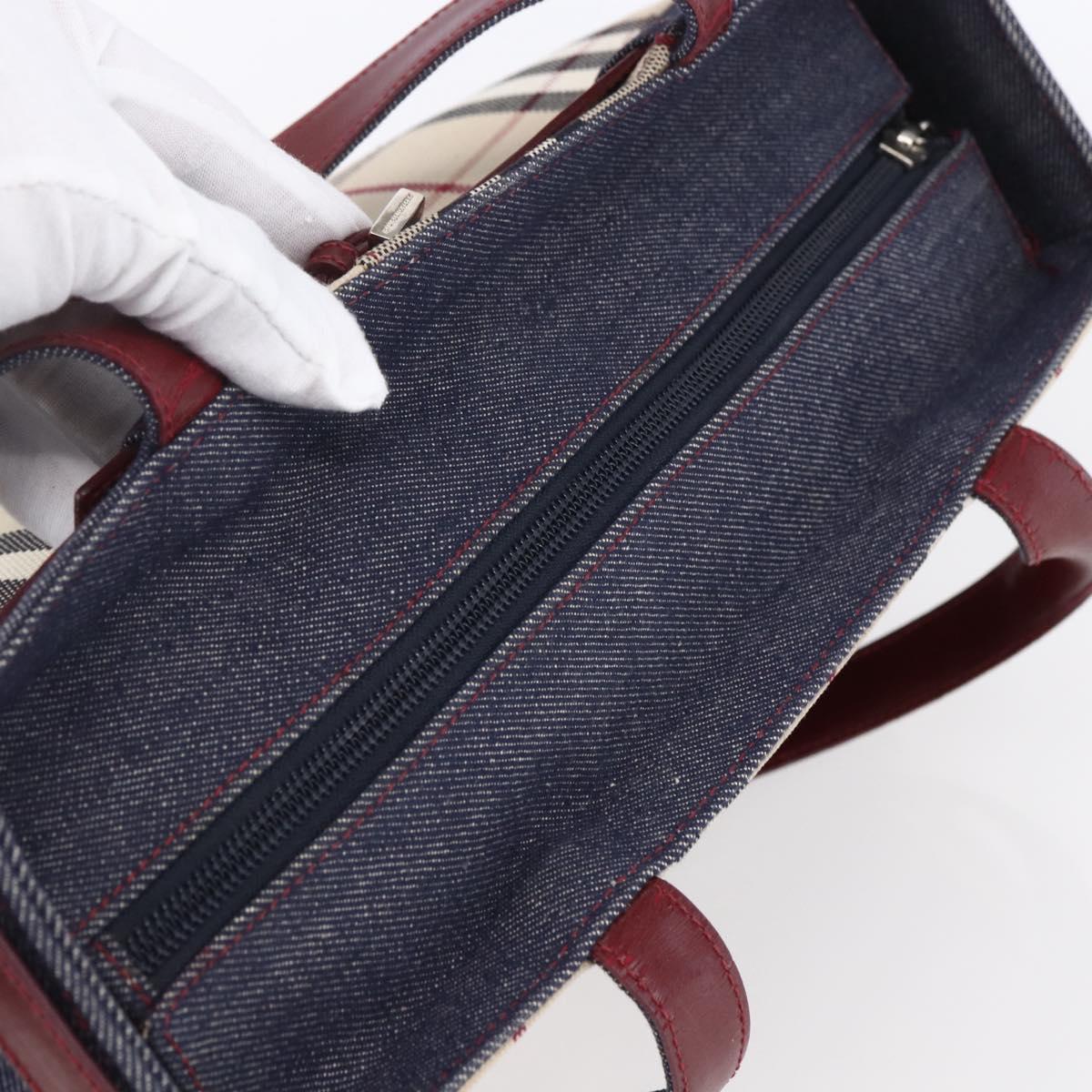 BURBERRY Nova Check Tote Bag Denim Blue Beige Silver Auth 155109