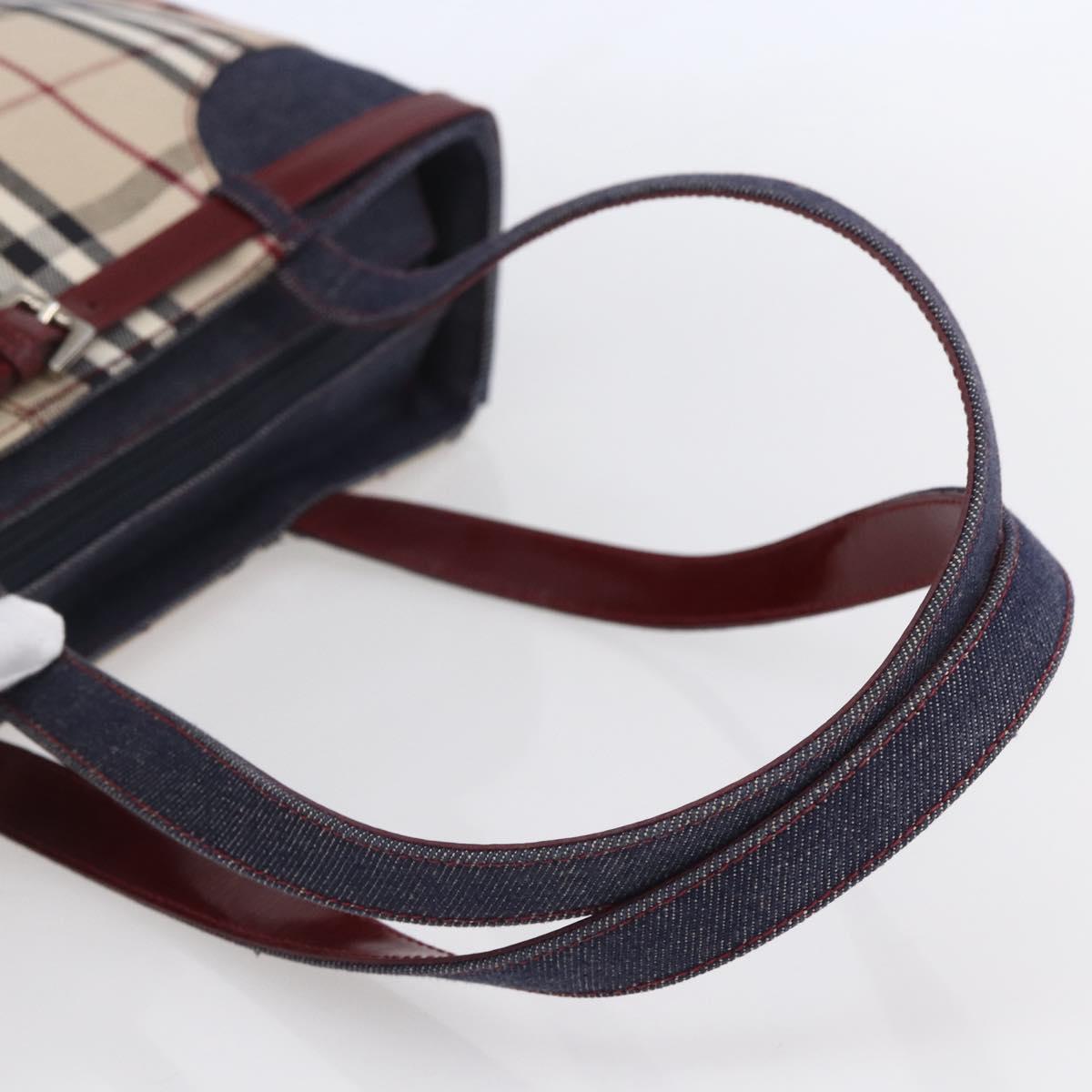 BURBERRY Nova Check Tote Bag Denim Blue Beige Silver Auth 155109