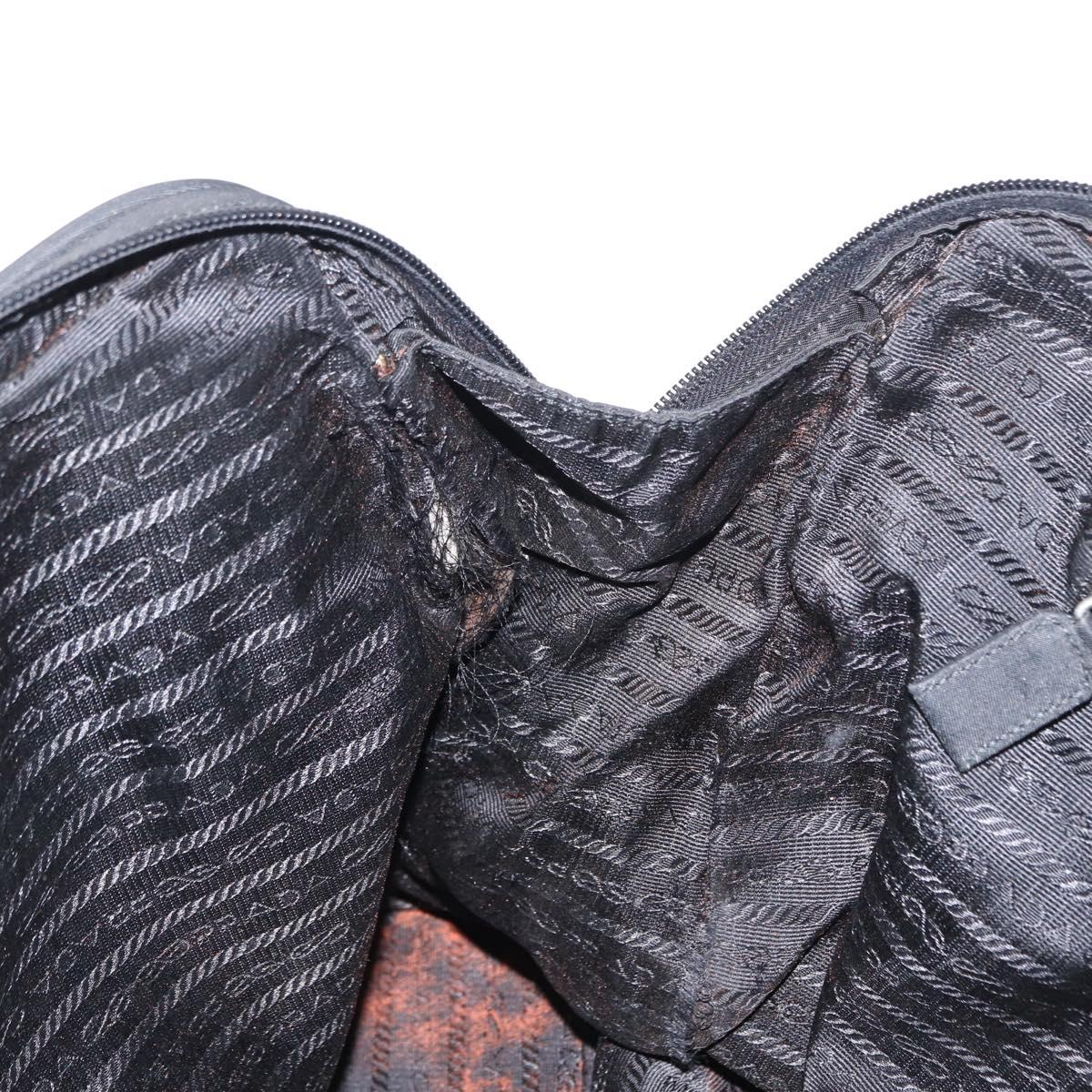 PRADA Hand Bag Nylon Black Silver Auth 155111