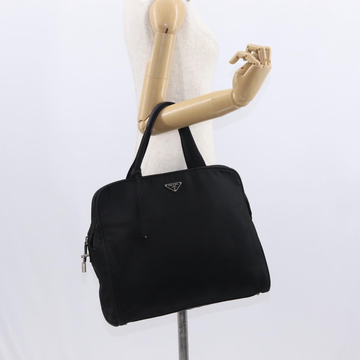 PRADA Hand Bag Nylon Black Silver Auth 155111