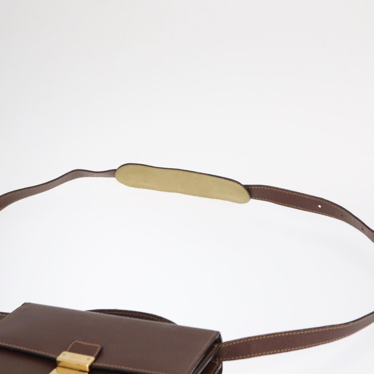 GUCCI Shoulder Bag Leather Gold Brown Auth 155188