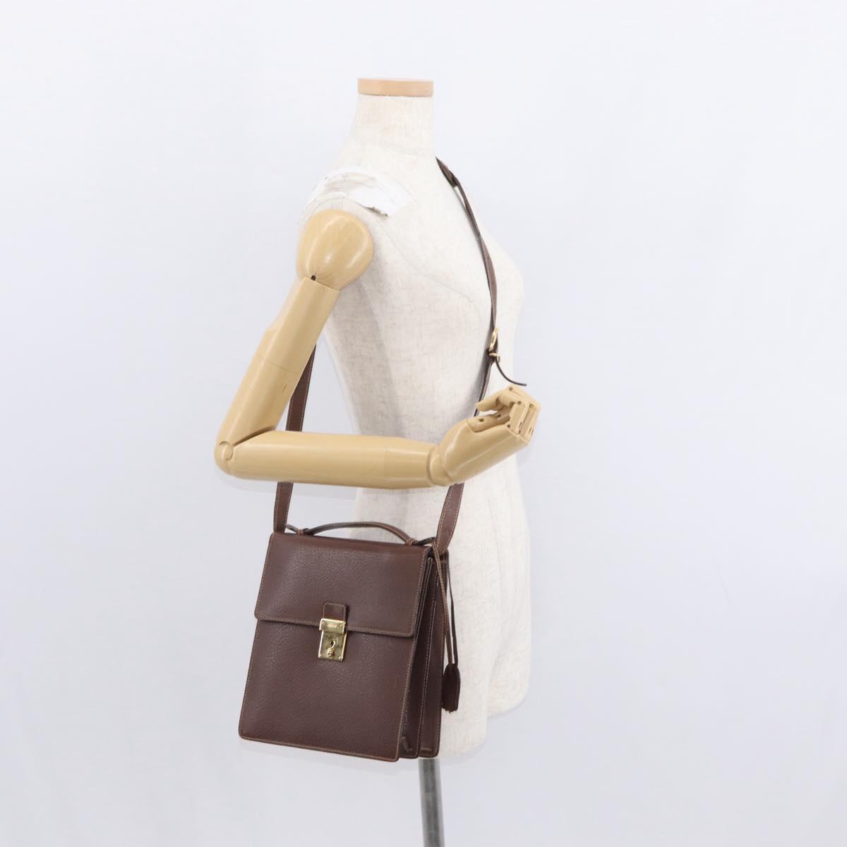 GUCCI Shoulder Bag Leather Gold Brown Auth 155188