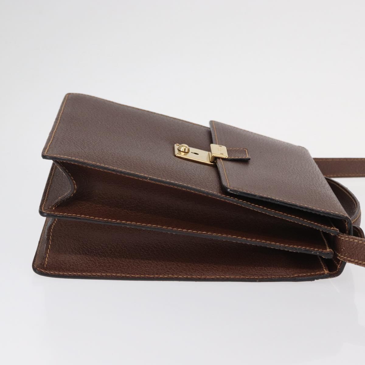 GUCCI Shoulder Bag Leather Gold Brown Auth 155188