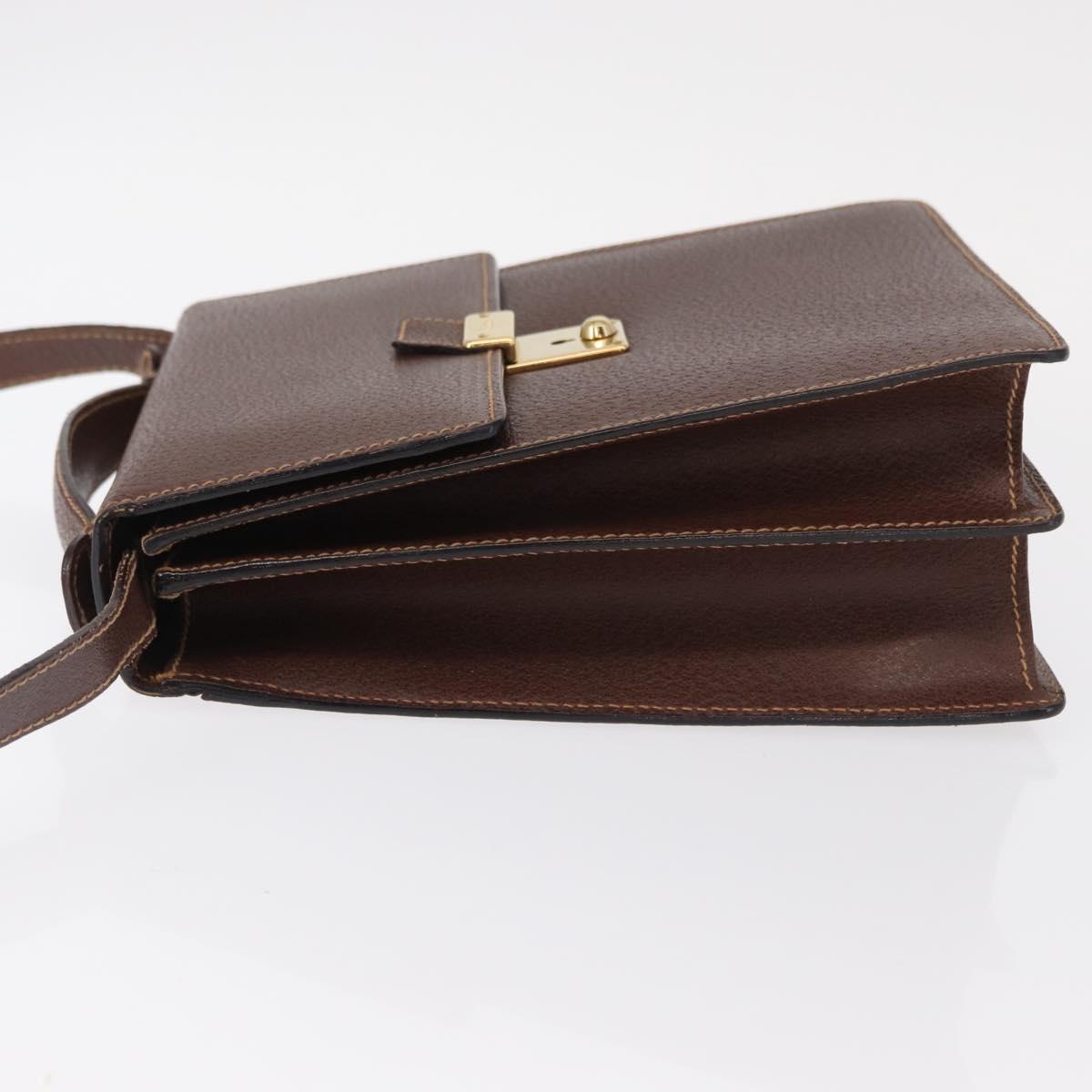 GUCCI Shoulder Bag Leather Gold Brown Auth 155188