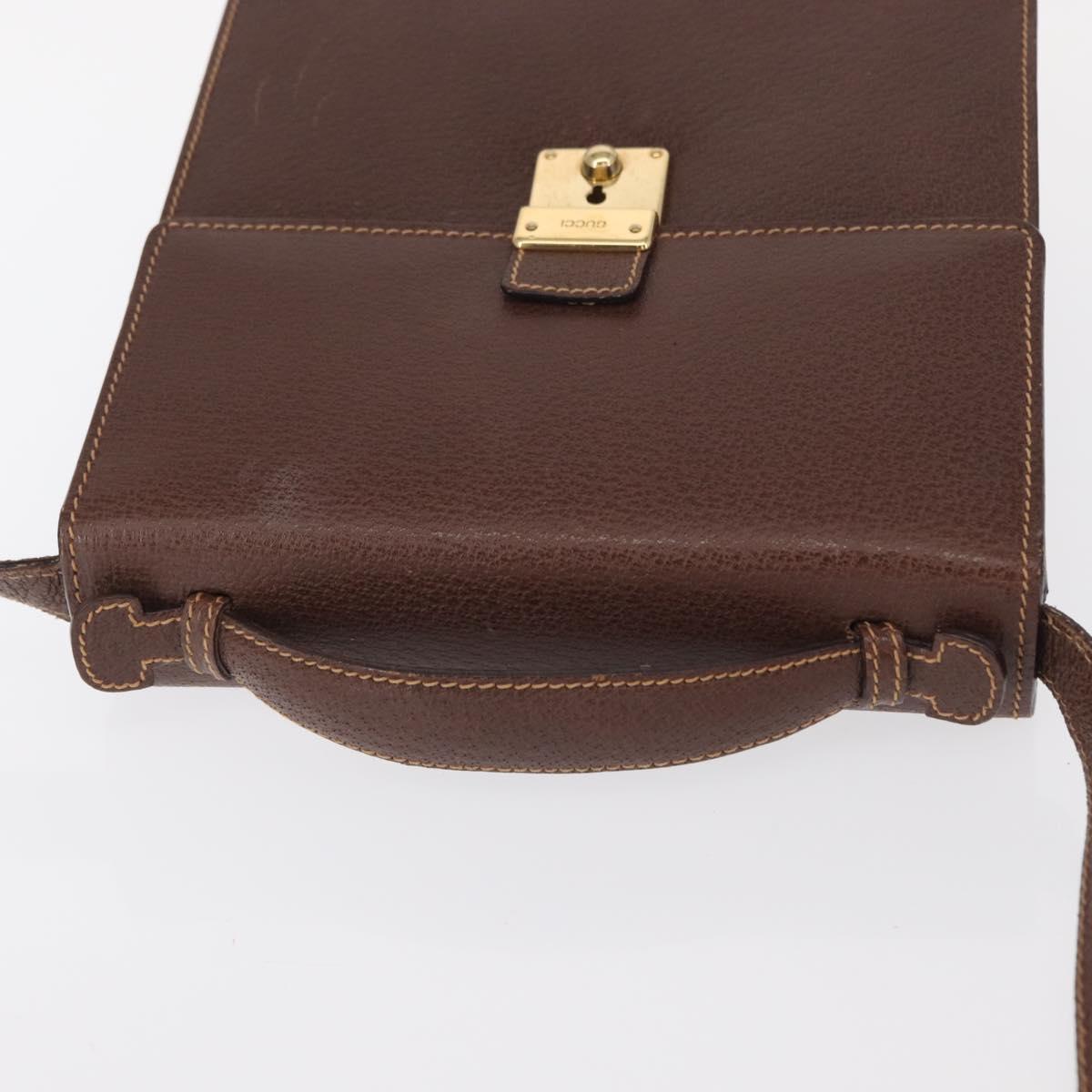 GUCCI Shoulder Bag Leather Gold Brown Auth 155188