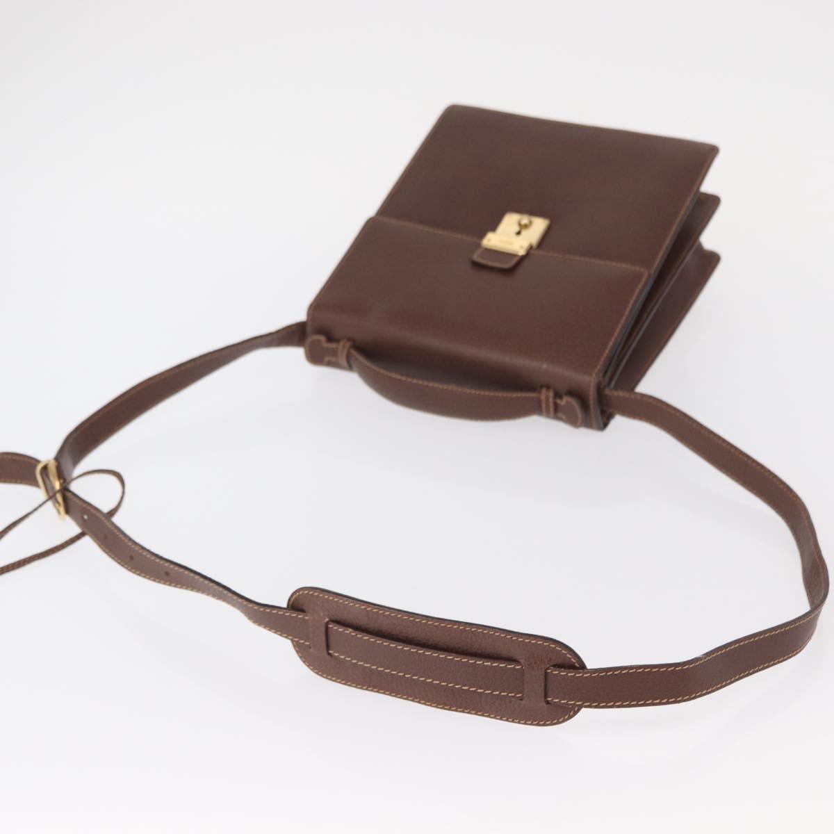 GUCCI Shoulder Bag Leather Gold Brown Auth 155188
