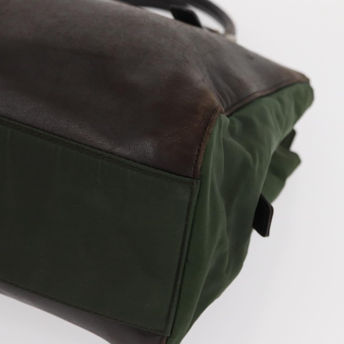 PRADA Tote Bag Nylon Leather Silver Brown Auth 155189