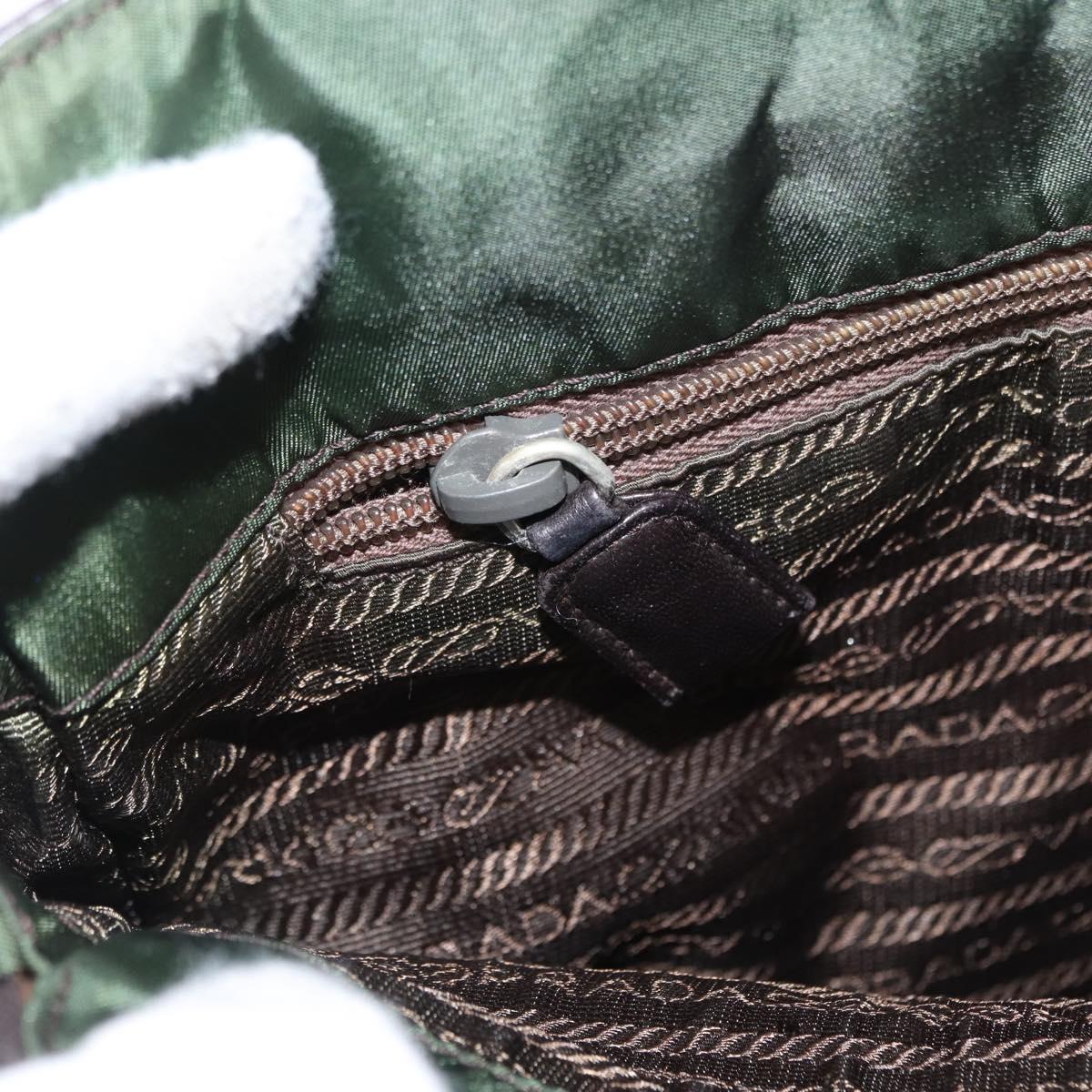 PRADA Tote Bag Nylon Leather Silver Brown Auth 155189