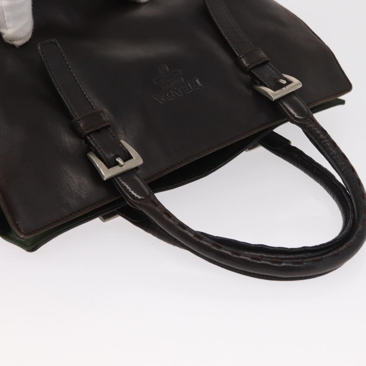PRADA Tote Bag Nylon Leather Silver Brown Auth 155189